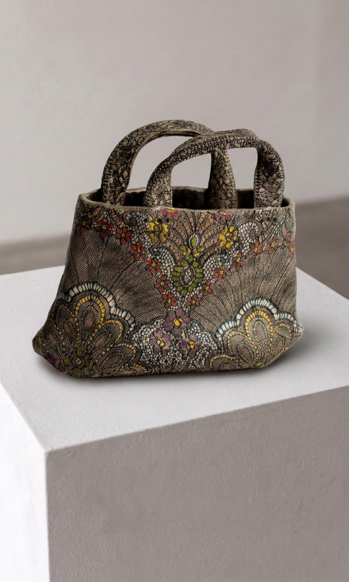 Floral Lace Ceramic Bag Vase